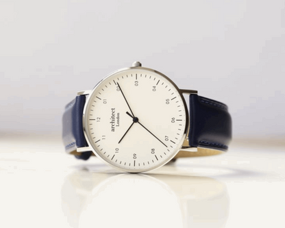 Men's Architect Zephyr with Admiral Blue Leather Strap- Modern Font Watch engraved with your message by WeddingCharmGifts