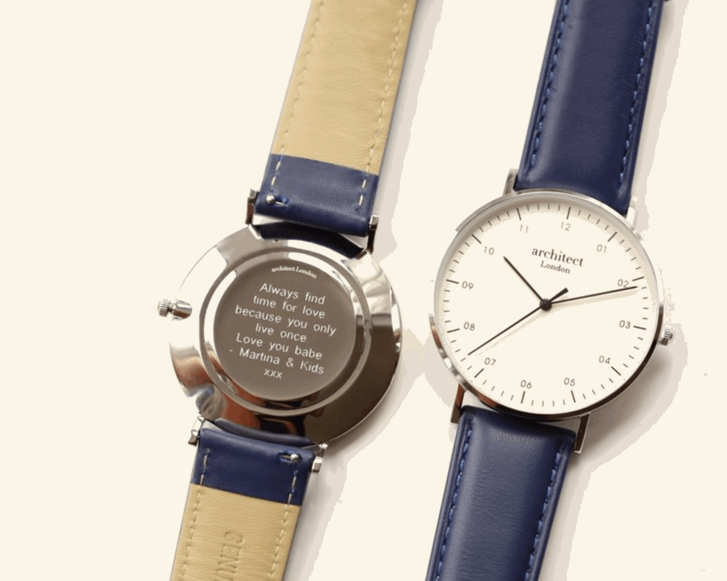 Men's Architect Zephyr with Admiral Blue Leather Strap- Modern Font Watch engraved with your message by WeddingCharmGifts