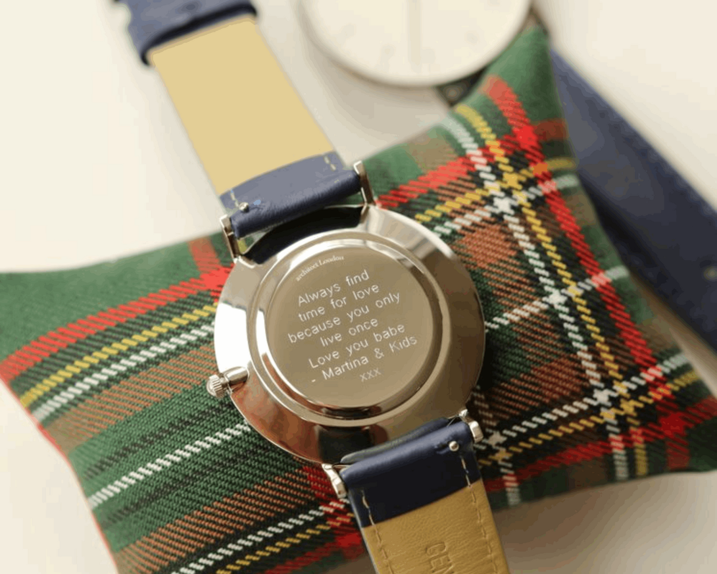 Men's Architect Zephyr with Admiral Blue Leather Strap- Modern Font Watch engraved with your message by WeddingCharmGifts