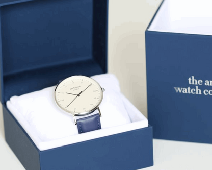 Men's Architect Zephyr with Admiral Blue Leather Strap- Modern Font Watch engraved with your message by WeddingCharmGifts