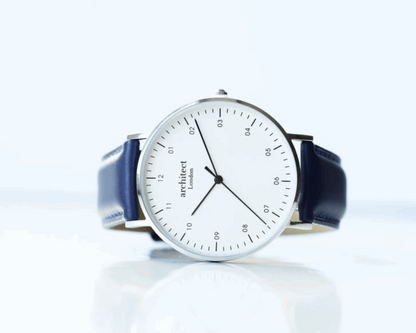 Men's Architect Zephyr with Admiral Blue Leather Strap- Modern Font Watch engraved with your message by WeddingCharmGifts