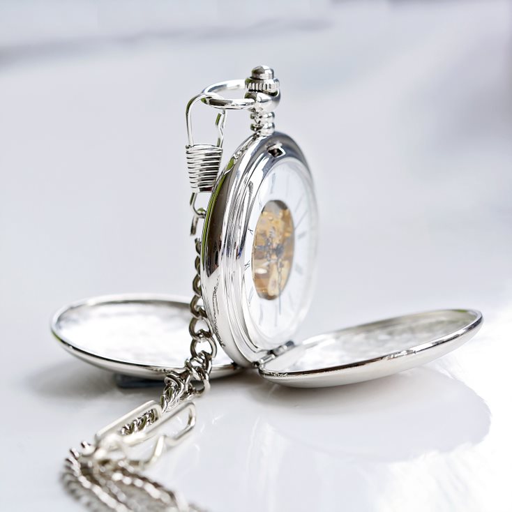 Engraved Dual-Opening Pocket Watch with Chain - Own Handwriting Engraving Pocket Watch engraved with your message by wedding charm gifts