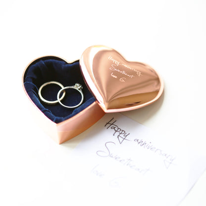 Rose Gold Heart Keepsake Ring Holder with Own Handwriting ring box engraved with your message by Wedding Charm Gifts