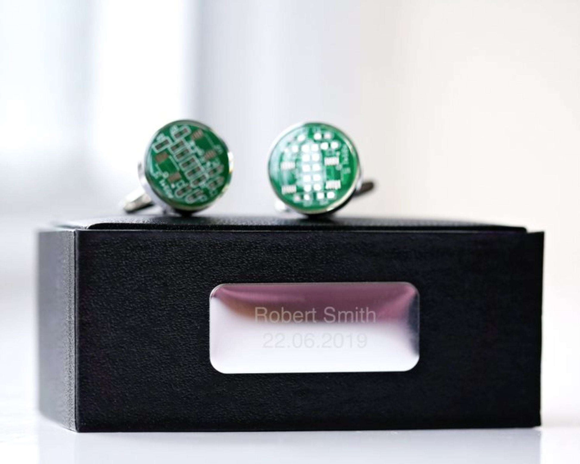 Real Circuit Board Cufflinks with Engraved Box Cufflinks engraved with your message by Wedding Charm Gifts