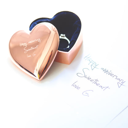 Rose Gold Heart Keepsake Ring Holder with Own Handwriting ring box engraved with your message by Wedding Charm Gifts